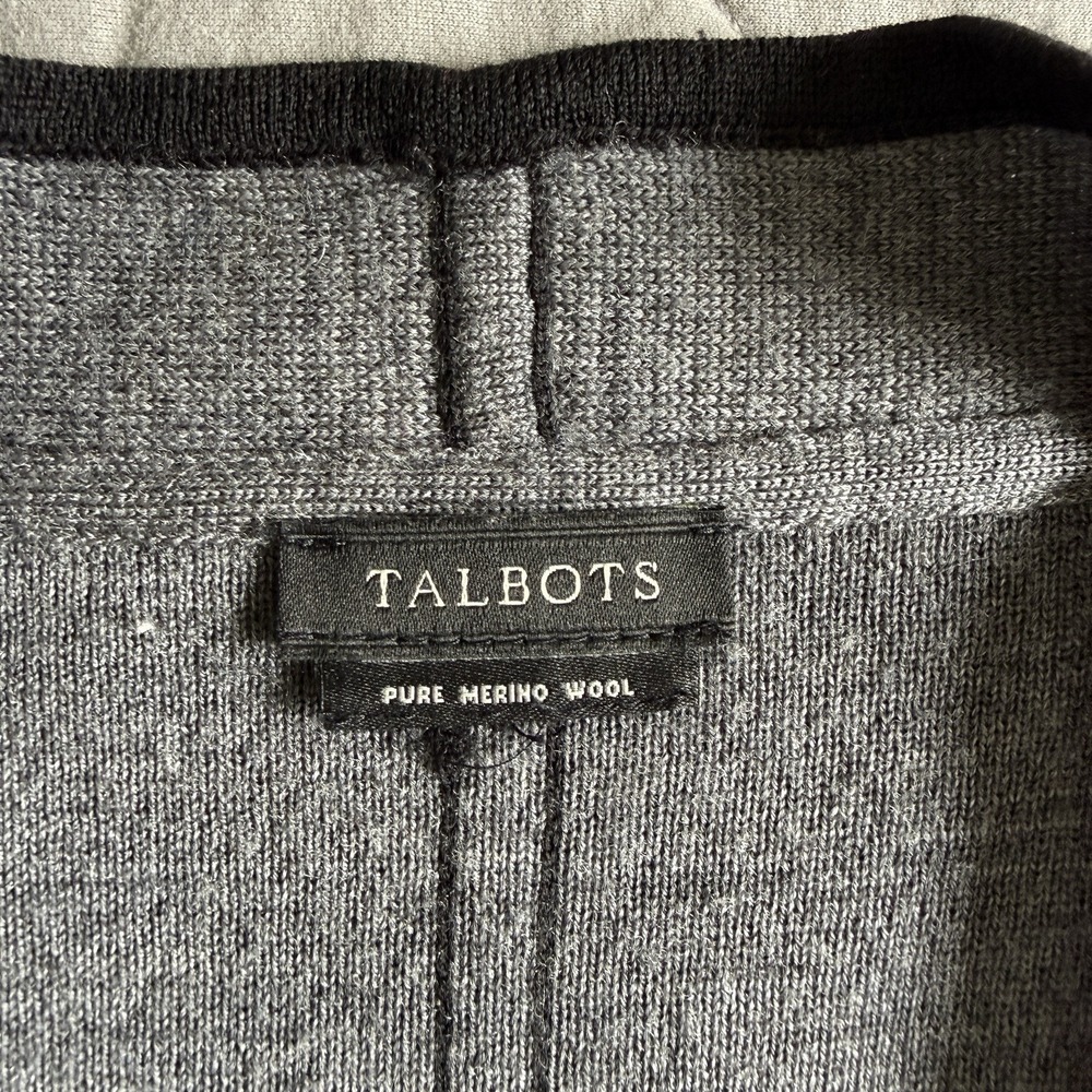 Talbots 100% Merino Wool Long Cardigan Sz L/XL Open Gray Quiet Luxury Minimalist - Picture 3 of 7